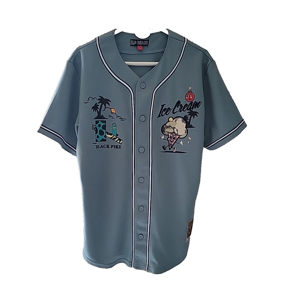 Black Pike "Ice Cream" Baseball Button Up Jersey US SIZE L - Picture 7 of 9